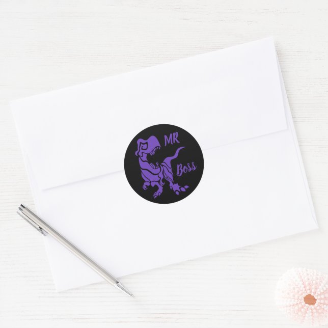 Sticker Rond Purple Trex le Boss Dino (Enveloppe)