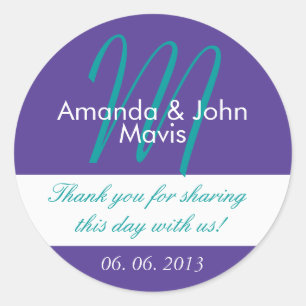 Sticker Rond Purple Turquoise Simple Mariage initial Favoriser