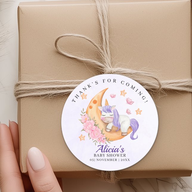 Sticker Rond Purple Unicorn Baby Shower Girl (Créateur téléchargé)
