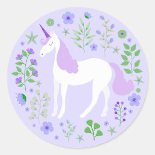 Sticker Rond Purple Unicorn Faux Purple Parties scintillant