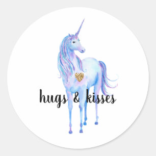 Sticker Rond Purple Unicorn Gold Parties scintillant Heart pers