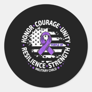 Sticker Rond Purple Up For Military Kid Us Drapeau Cool Militai