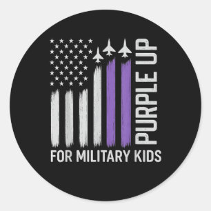 Sticker Rond Purple Up For Military Kids Drapeau Usa Military C