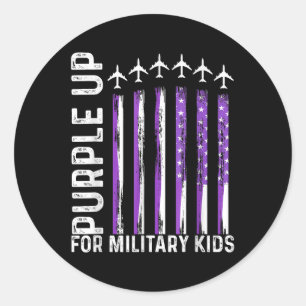 Sticker Rond Purple Up For Military Kids Usa Drapeau Militaire 