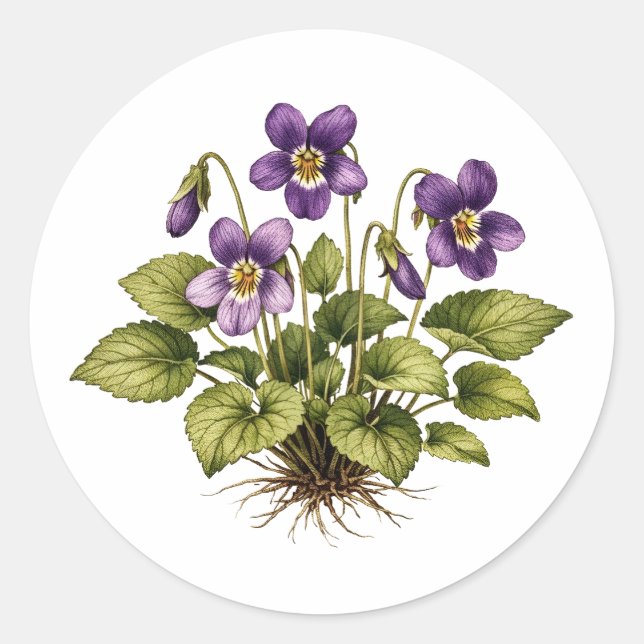 Sticker Rond Purple Violet Vintage Style Botanical  (Devant)