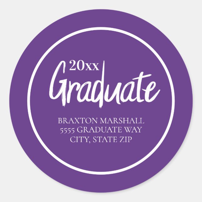 Sticker Rond Purple White Graduation Année Nom Adresse (Devant)