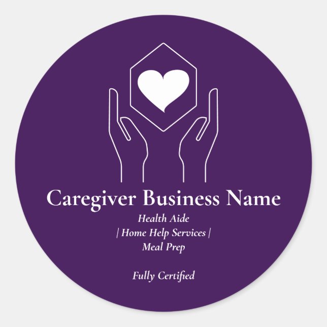 Sticker Rond Purple White Hand Heart Caregiver elder (Devant)
