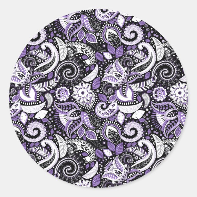 Sticker Rond Purple White Paisley Imprimer Élégante fête d'anni (Devant)