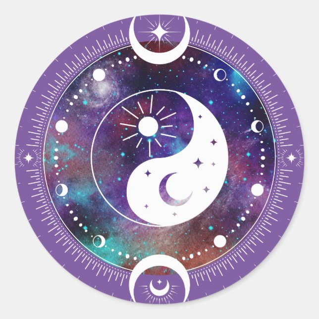 Sticker Rond Purple Yin Yang Galaxy et Crescent Moon Mystique (Devant)