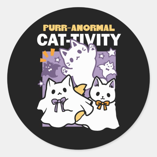 Sticker Rond Purr-anormal Cat-tivity - Halloween Cat Design (Devant)