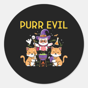 Sticker Rond Purr Evil Halloween Chats sorciers amusants Chats