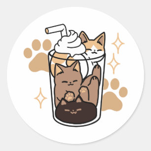 Sticker Rond Purr-fect Blend : Cat and Coffee Art for Pet Lover