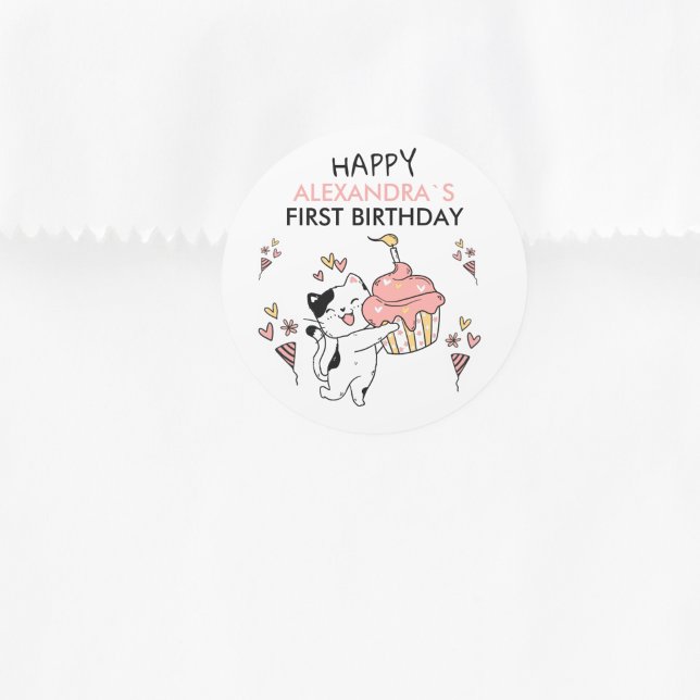 Sticker Rond Purr-fect Premier Anniversaire Kitten (Créateur téléchargé)