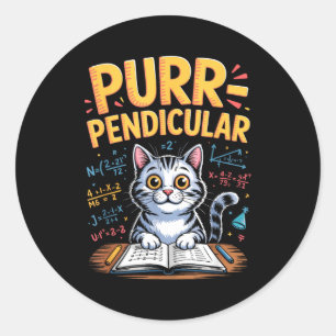 Sticker Rond Purr-pendiculaire Blague de Chat Mathématique