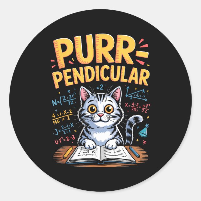 Sticker Rond Purr-pendiculaire Blague de Chat Mathématique  (Devant)