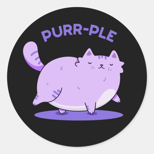 Sticker Rond Purr-ple Funny Gras Kitty Chat Pun Dark BG (Devant)