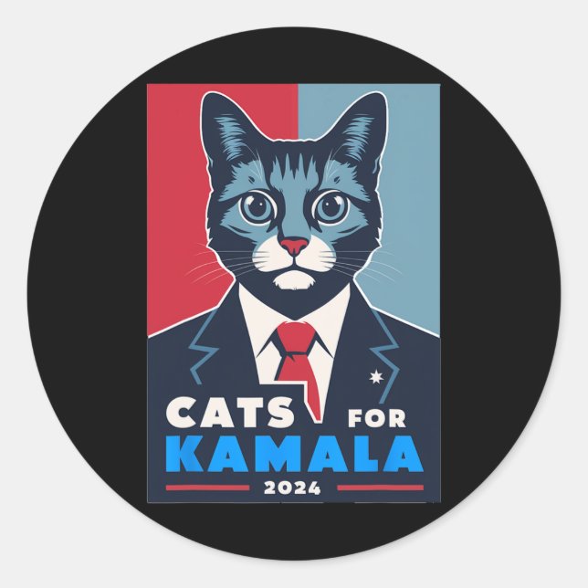Sticker Rond Purrfect Cats For Kamala Harris 2024 Président (Devant)