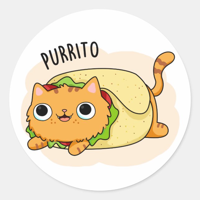 Sticker Rond Purrito Drôle Chat Burrito Pun (Devant)