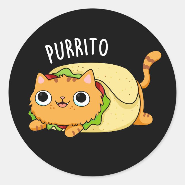 Sticker Rond Purrito Funny Chat Burrito Pun Dark BG (Devant)