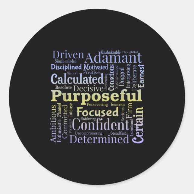 Sticker Rond Purseful Word Cloud Art Achiever Motivation Insrat (Devant)