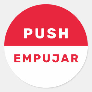 Sticker Rond Push Anglais Espagnol Rouge Blanc Instruction de s