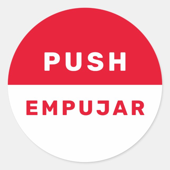 Sticker Rond Push Anglais Espagnol Rouge Blanc Instruction de s (Devant)