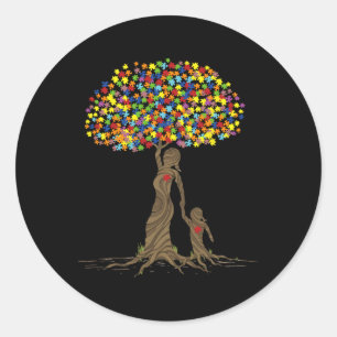 Sticker Rond Puzzle Arbre Amour Maman Et Fille Autiste Autisme