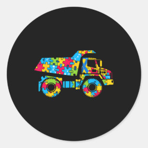 Sticker Rond Puzzle Camion à benne Autisme Sensibilisation Femm