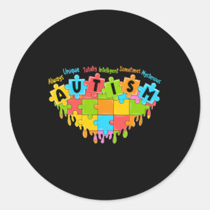 Sticker Rond Puzzle coloré Heart Love Sensibilisation sur l'aut