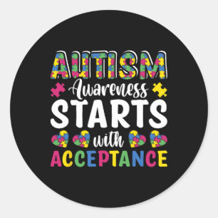 Sticker Rond Puzzle de sensibilisation à l'autisme Accepter Com
