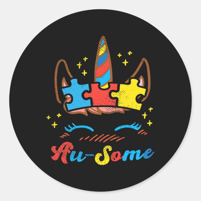 Sticker Rond Puzzle de visage de licorne Ausome Sensibilisation (Devant)