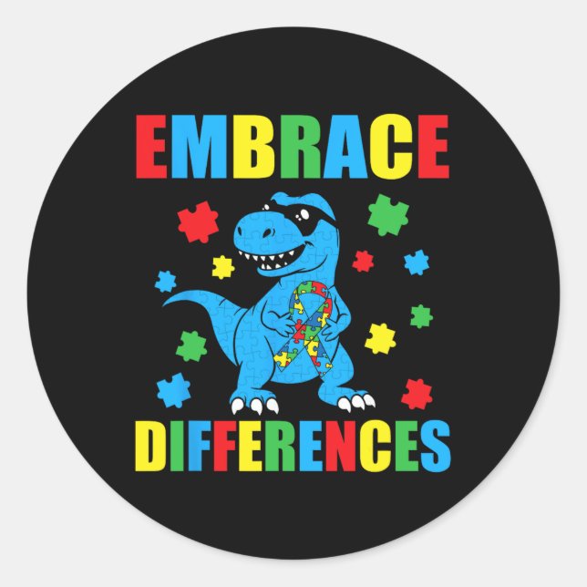 Sticker Rond Puzzle Dinosaure T-Rex Accepter les Différences Au (Devant)