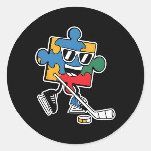 Sticker Rond Puzzle Ice Hockey Sensibilisation sur l'autisme Sp