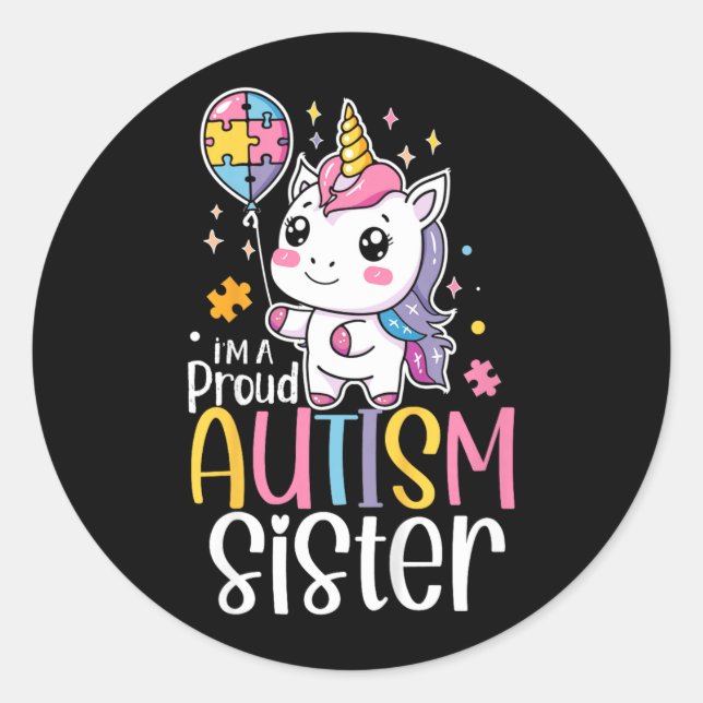 Sticker Rond Puzzle Licorne Mignon de Sensibilisation de Sœur d (Devant)