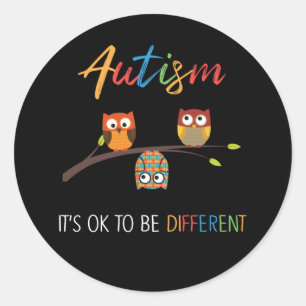 Sticker Rond Puzzle Owl Cute Sensibilisation sur l'autisme Auti