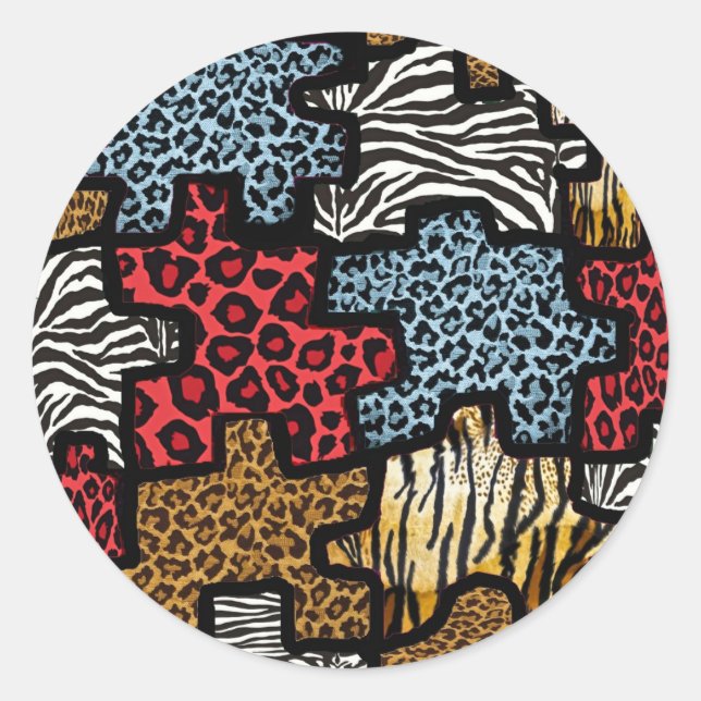 Sticker Rond Puzzle Rockabilly Impression Animale RAB (Devant)