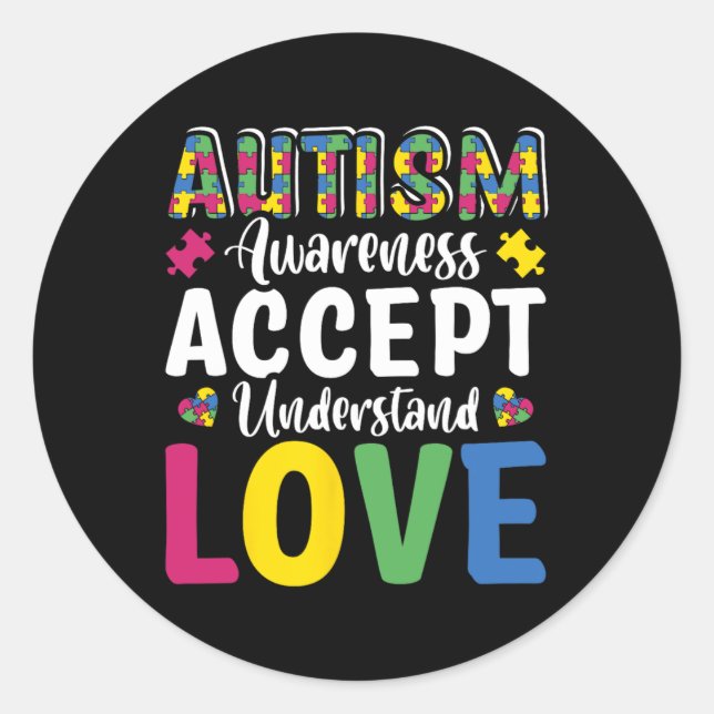 Sticker Rond Puzzle Sensibilisation à l'autisme Accepter Compre (Devant)