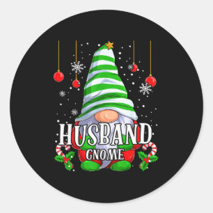 Sticker Rond Pyjama de Noël Gnome pour Mari, Ensemble de Famill