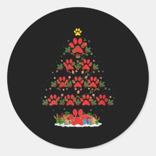 Sticker Rond Pyjama Femme Chat Chien Patte Arbre de Noël Chiot