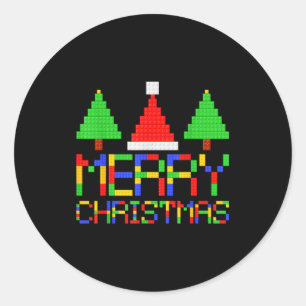 Sticker Rond Pyjama Joyeux Noël Blocs Amoureux de Construction