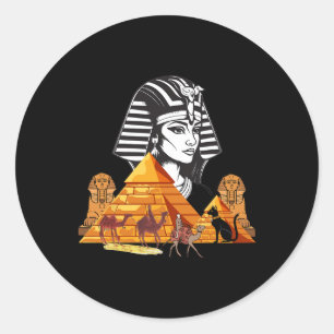 Sticker Rond Pyramide de tête de la reine égyptienne Cleopatra