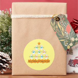 Sticker Rond Pyramide des sapins de Noël faite de bonhommes de 