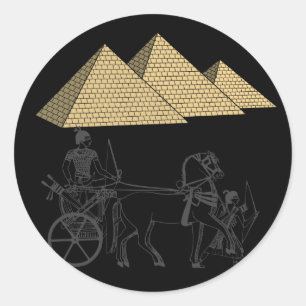 Sticker Rond Pyramides égyptiennes de guerriers et de gizeh