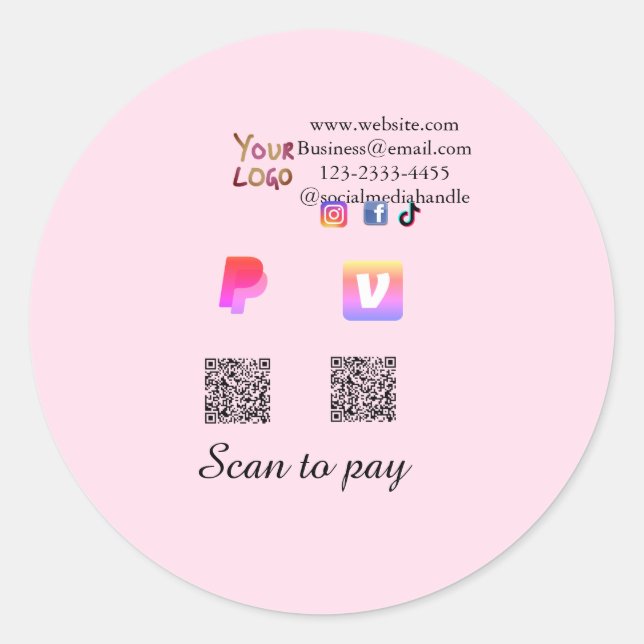 Sticker Rond Q R code PayPal venmo scan pay add social media de (Devant)