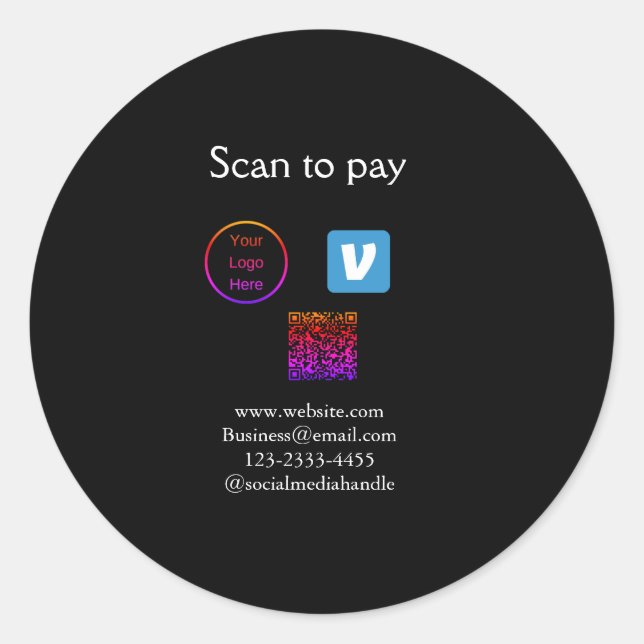 Sticker Rond Q R code venmo scanner pour payer ajouter le logo  (Devant)