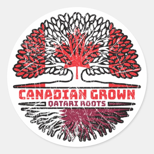 Sticker Rond Qatari Qatar Canadian Canada Tree Roots Flag (Devant)
