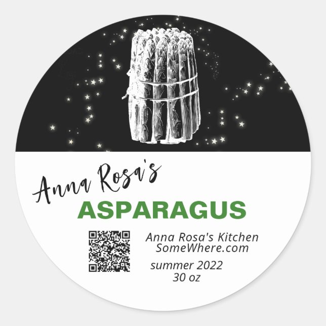 STICKER ROND *~* QR AP30 ASPARAGUS - DEHYDRATED CANNING FREEZE (Devant)