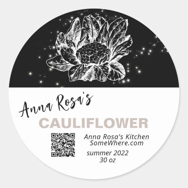 STICKER ROND *~* QR AP30 CAULIFLOWER DÉSHYDRATED CANNING FREEZE (Devant)