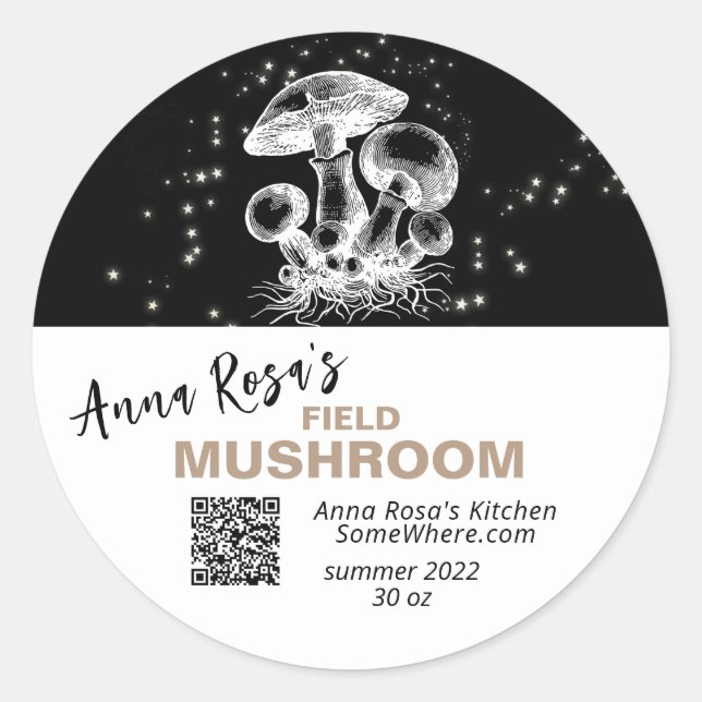 STICKER ROND *~* QR AP30 MUSHROOM - DÉSHYDRATED CANNING FREEZE  (Devant)