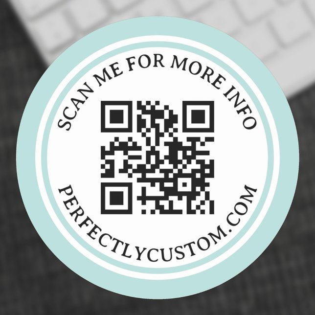 Sticker Rond QR code élégant texte clair aqua bleu double bordu (Créateur téléchargé)